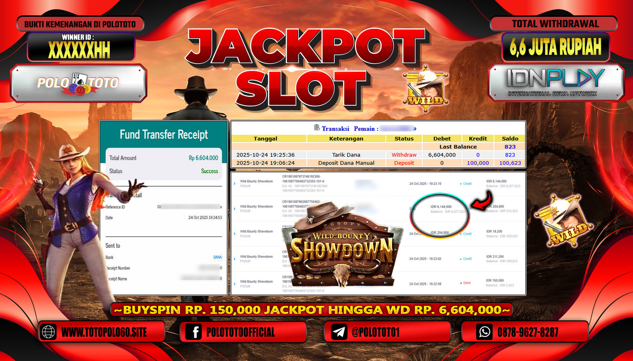 POLOTOTO JACKPOT SLOT WILD BOUNTY SHOWDOWN Rp.6.600.000,- LUNAS