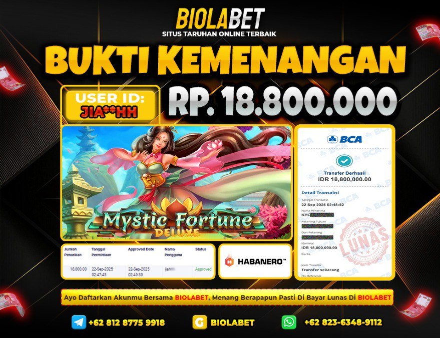 BIOLABET JACKPOT Habanero Rp.18.800.000.,- LUNAS