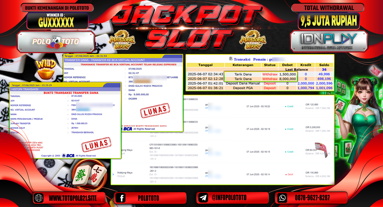POLOTOTO JACKPOT SLOT MAHJONG WAYS Rp.9.500.000,-