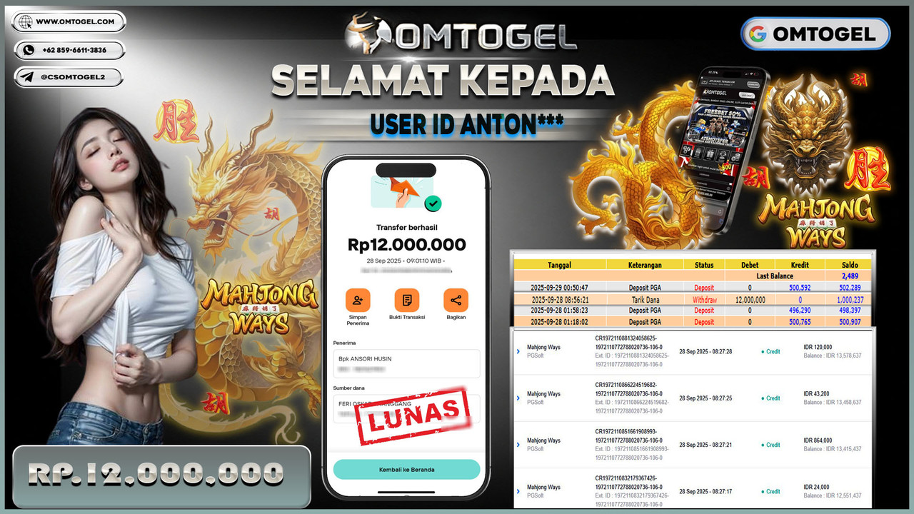 OMTOGEL JACKPOT PGSOFT MAHJONG WAYS 12 JUTA DI BAYAR LUNAS ,-