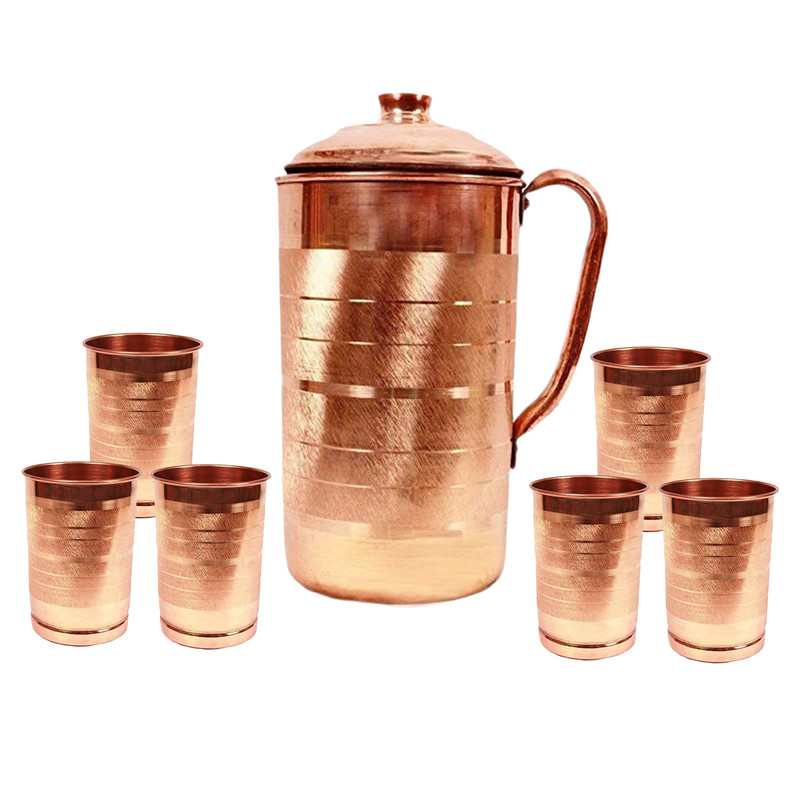 Jarra de cobre puro con vaso de vidrio para servir agua beneficio para la salud restaurante regalo - Imagen 4 de 4