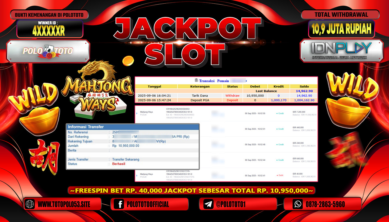 POLOTOTO JACKPOT SLOT MAHJONG WAYS Rp.12.500.000,- LUNAS