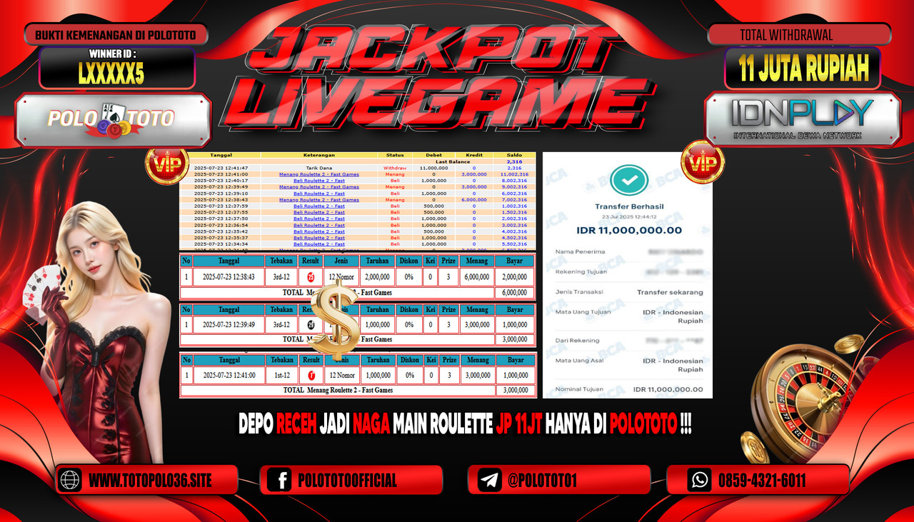 POLOTOTO JACKPOT LIVEGAME ROULETTE 2 - FAST GAMES Rp.11.000.000,- LUNAS