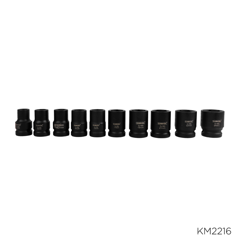 JUEGO DE DADOS DE IMPACTO CORTO 1/2" DR 10PZS(10-24MM) KAMASA