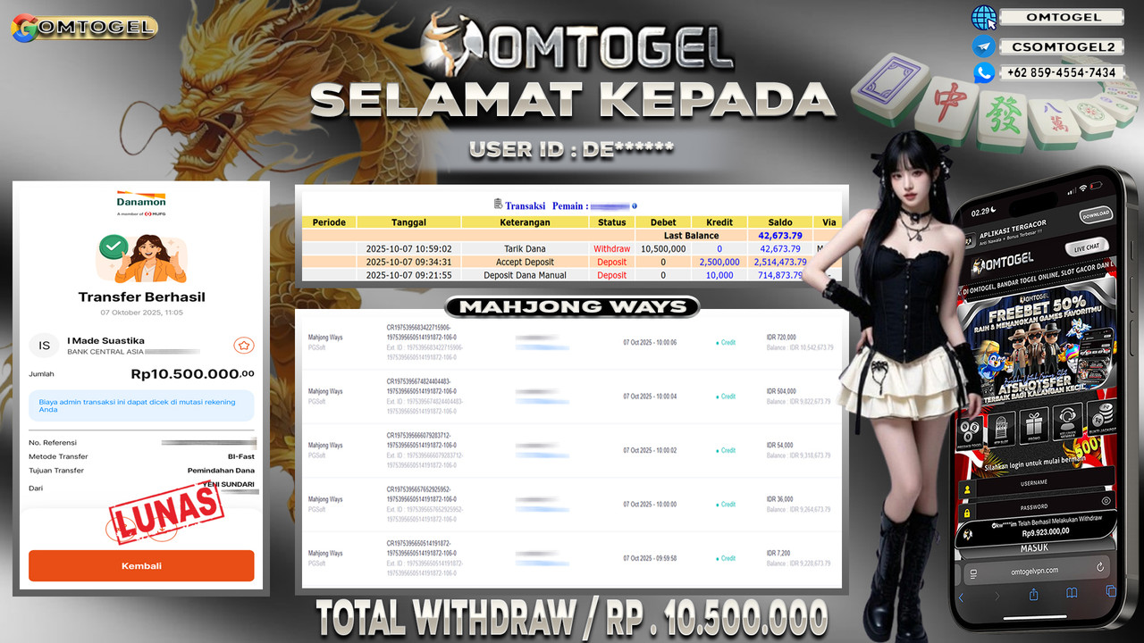 OMTOGEL JACKPOT PGSOFT MAHJONG WAYS 10 JUTA DI BAYAR LUNAS ,-