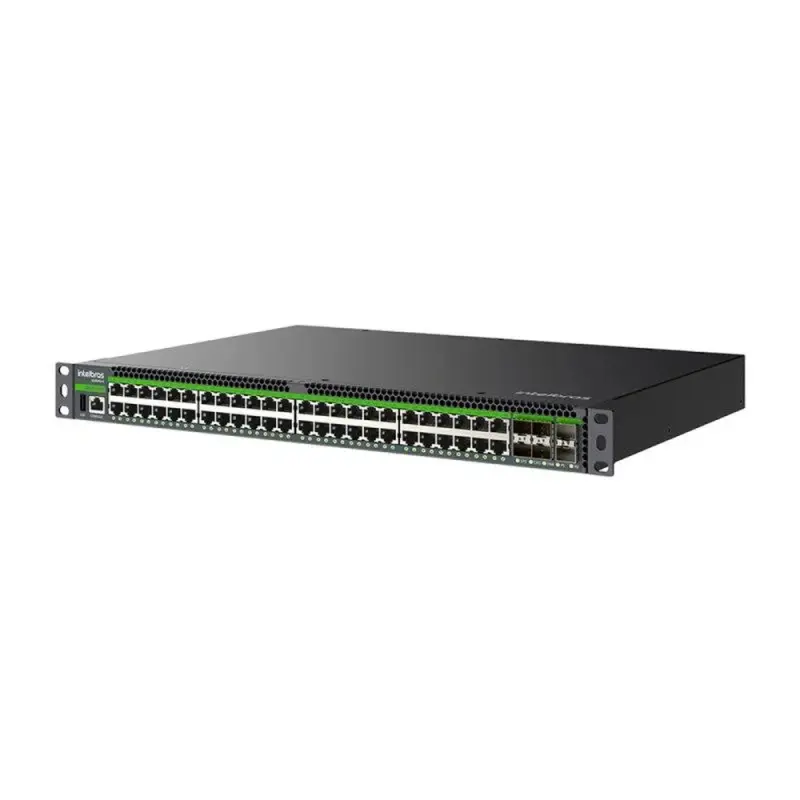 Visão detalhada do Switch Intelbras S3054G-B.