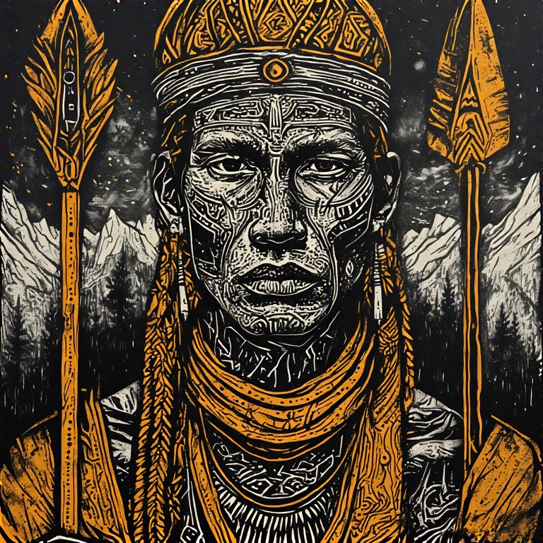 A-tribal-warrior-in-woodcut-st-27