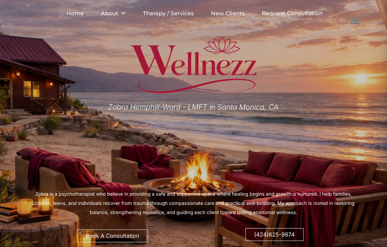 Zobra Hemphill-Ward Santa Monica therapy website homepage designed by Webstarz