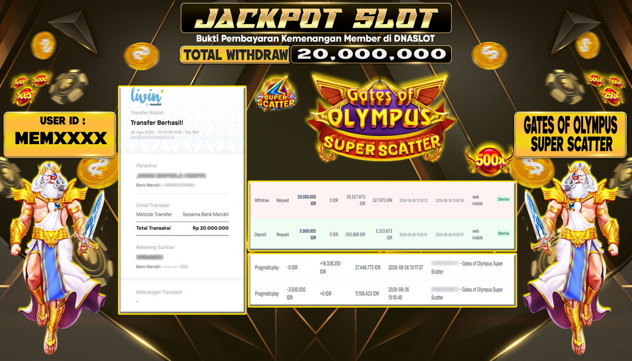 JACKPOT SLOT GATES OF OLYMPUS SUPER SCATTER  26 AGUSTUS 2026