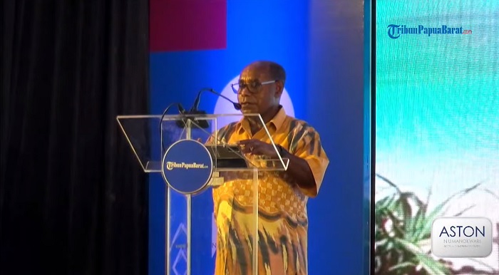 Sekretaris Daerah Papua Barat Nataniel D Mandacan, selaku perwakilan dari Paulus Waterpauw, menyampaikan pemikrian tentang pembangunan pariwisata modern di Provinsi Papua Barat melalui agrowisata dalam acara launching TribunPapuaBarat.com pada Kamis (30/6/2022).