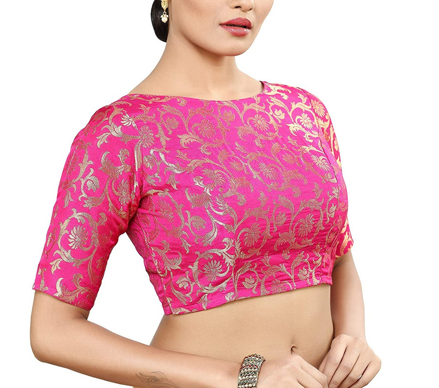 Blusa para mujer brocado de seda cosida saris diseño tradicional choli recortada - Imagen 21 de 27