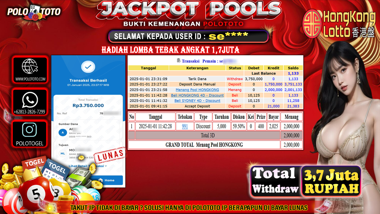 POLOTOTO JACKPOT TOGEL PASARAN HONGKONG Rp.3,750.000,-