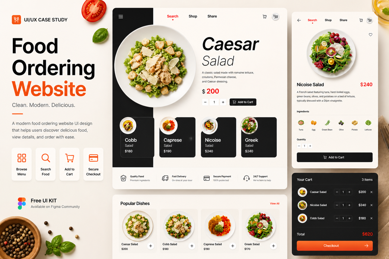 Food Ordering Website – UX/UI Design | Free UI Kit