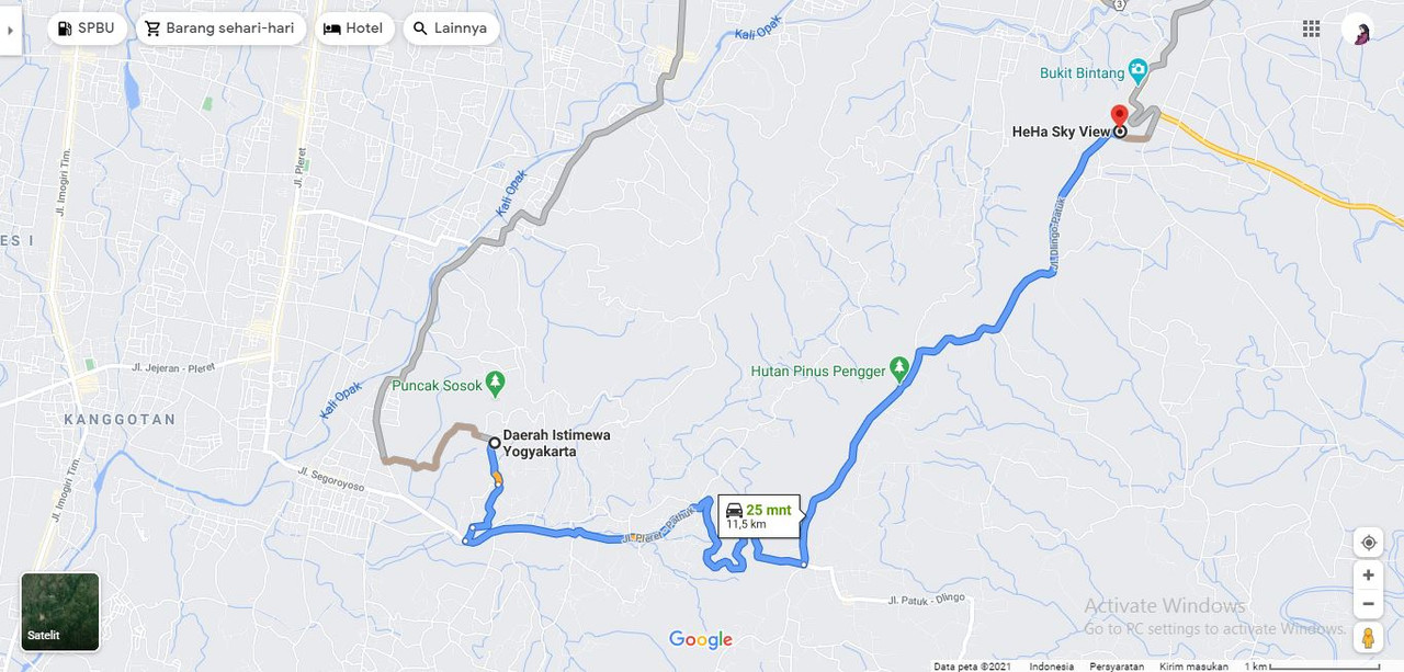 Panduan rute menuju HeHa Sky View dari pusat Kota Jogja