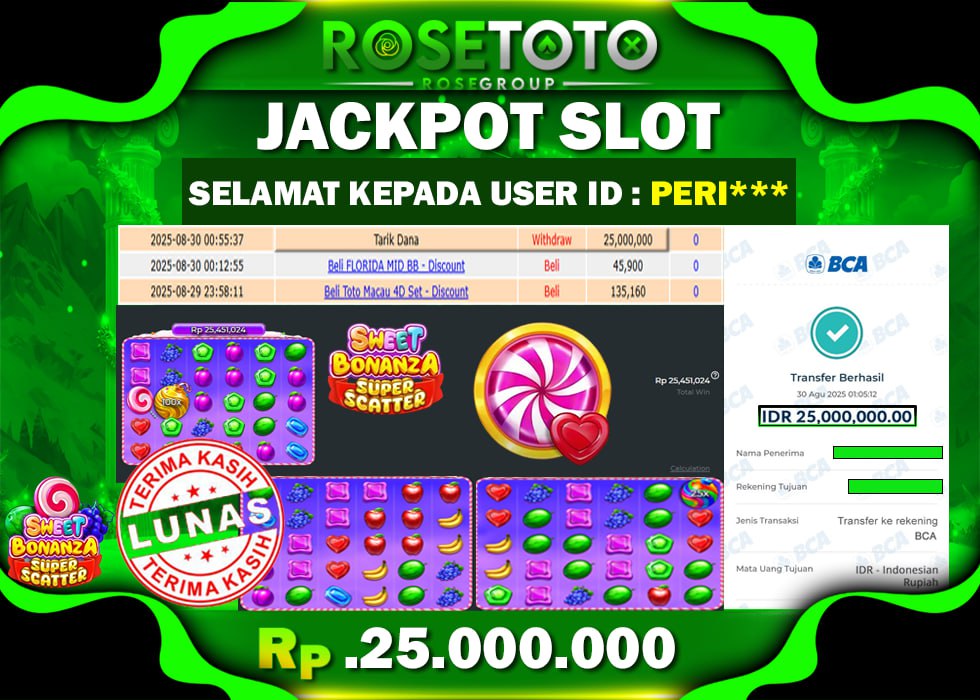 ROSETOTO JACKPOT SLOT SWEET BONANZA SUPER SCATTER Rp.25.000.000.,- LUNAS