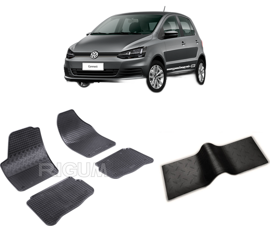 Set covorase auto VOLKSWAGEN FOX din 2004-12.2011, cu covoras tunel median, CAROSERIE HATCHBACK, Presuri cauciuc 100%, compatibil cu autoturismul VOLKSWAGEN FOX, Rigum