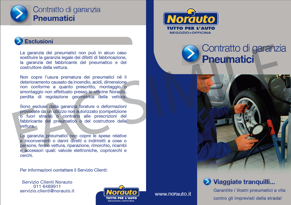 Contratto di garanzia foratura/danneggiamenti pneumatici da Norauto - scad.  10/02/19