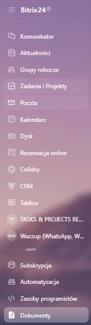 Tworzenie tablicy w Bitrix24 - widok z menu Dokumenty.