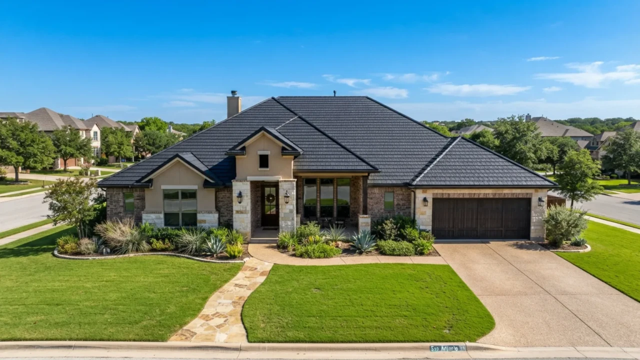 Metal shingles installed on a San Antonio residential home showing traditional shingle appearance