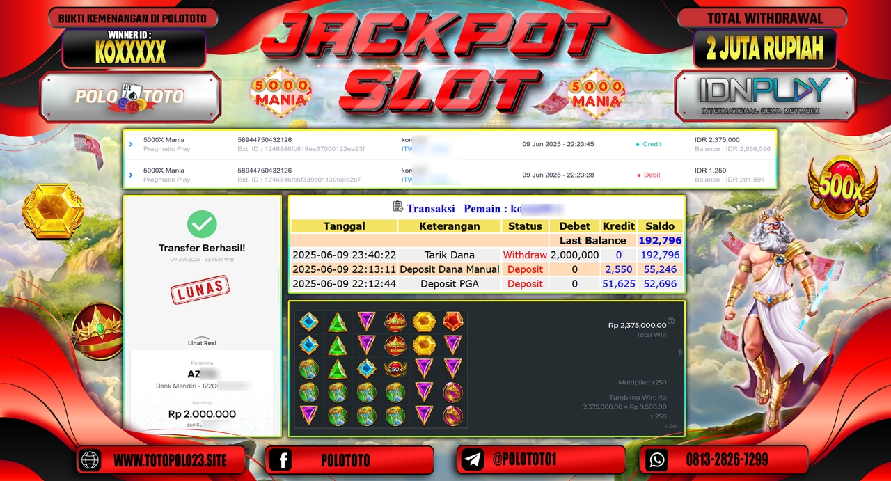 POLOTOTO JACKPOT SLOT 5000X MANIA Rp.2.000.000,-