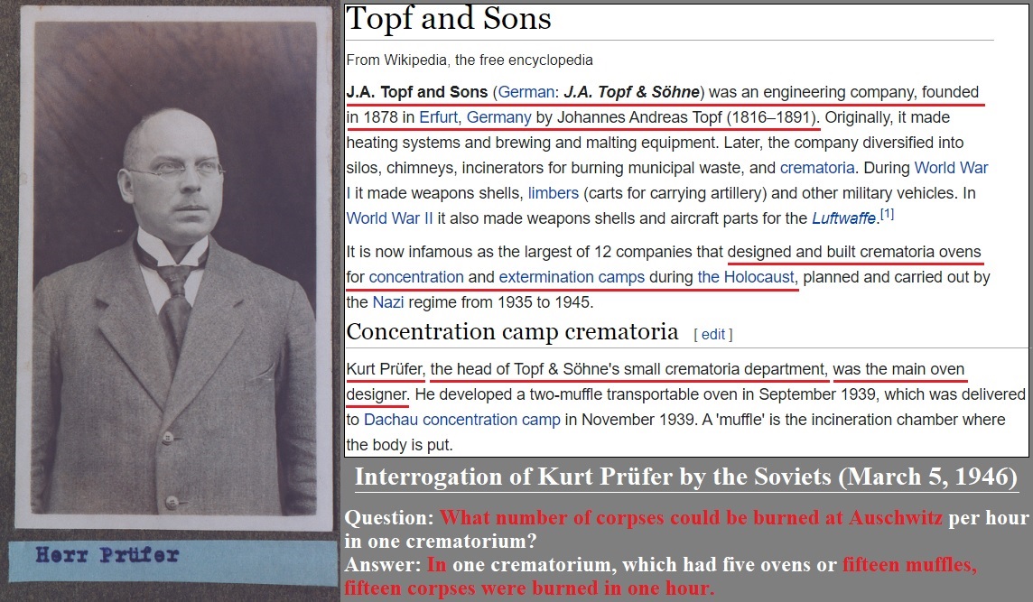 Holocaust - Topf & Söhne - Kurt Prüfer - March 1946 - crematory ovens -cremation - one corpse was bu