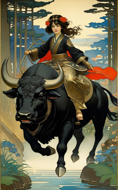 tori_gates_japan_girl_riding_black_bull__by_vasnetsov__greg_rutkowski__art_nouveau__pre_raphaelite (