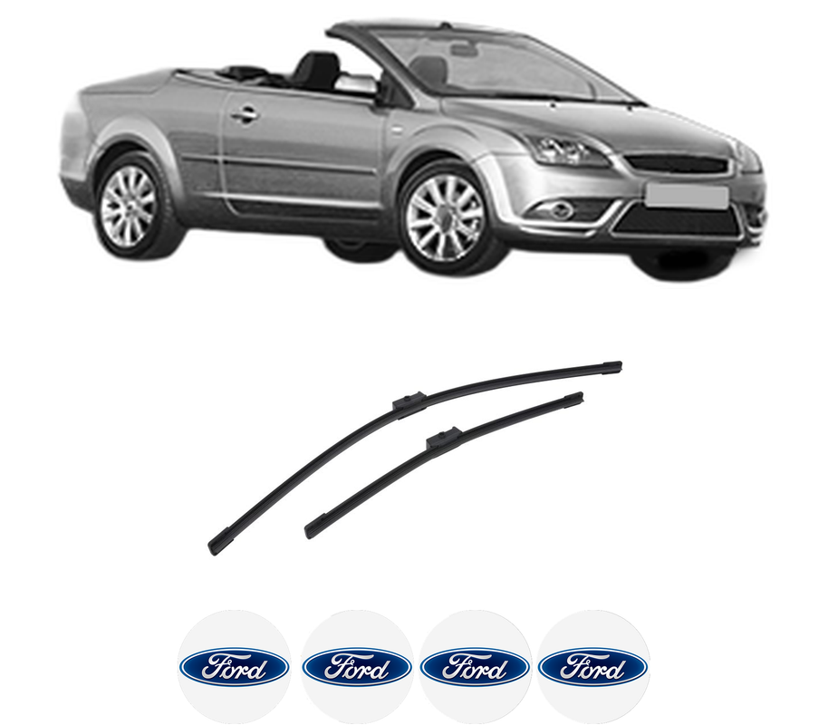 Set stergatoare auto FORD FOCUS II Convertible din 2006-2010, pentru parbriz auto, 2 bucati, Bosch Aerotwin, din cauciuc siliconat rezistent, 4 Stickere Auto FORD