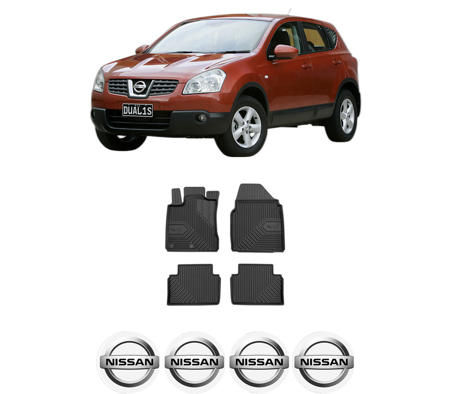 Set covorase presuri NISSAN QASHQAI I (J10, NJ10) din 2006-2014, auto, din cauciuc thermoplastic, 4 Stickere auto cu NISSAN
