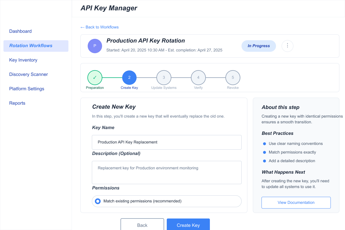 API key management interface