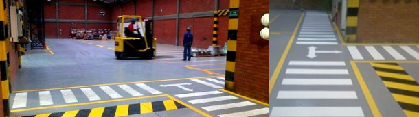 Ejemplo de demarcación vial realizada por Prosigna, incluye líneas amarillas pintadas en carretera para señalización de tránsito