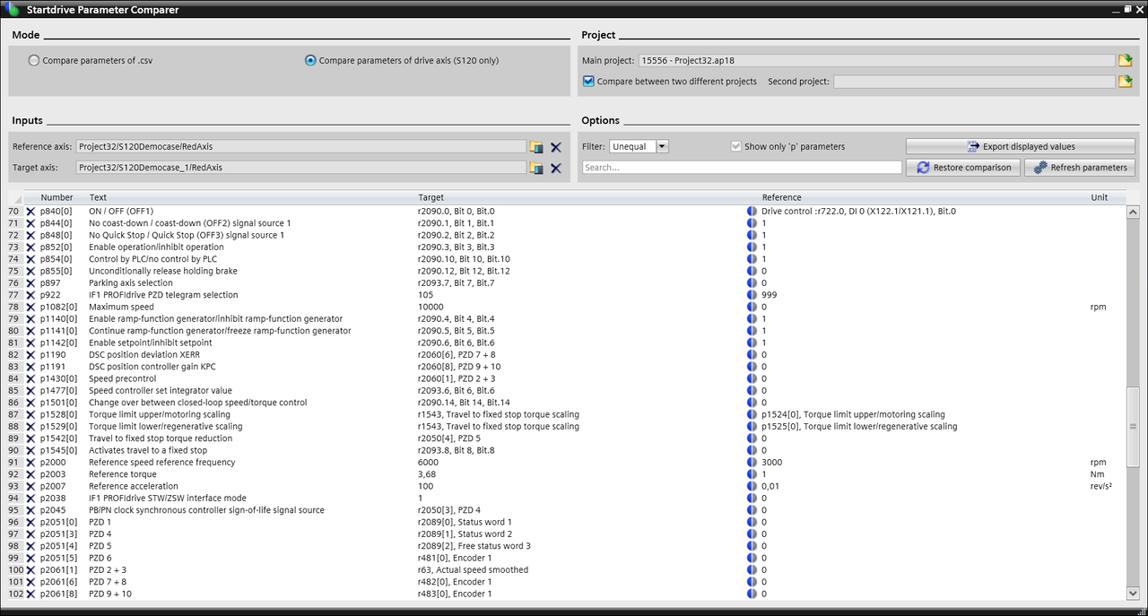 SINAMICS Startdrive: Drive Parameter Comparer SINAMICS Startdrive: Drive Parameter Comparer