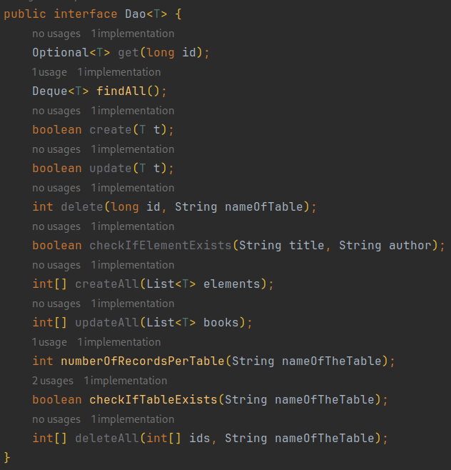 DataAccessObjectGenericIntefaceMethods DataAccessObjectGenericInterfaceMethods