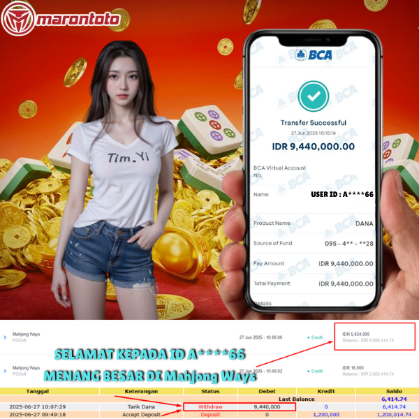 Bukti Kemenangan Member Marontoto Sebesar 9,440,000 JuTa