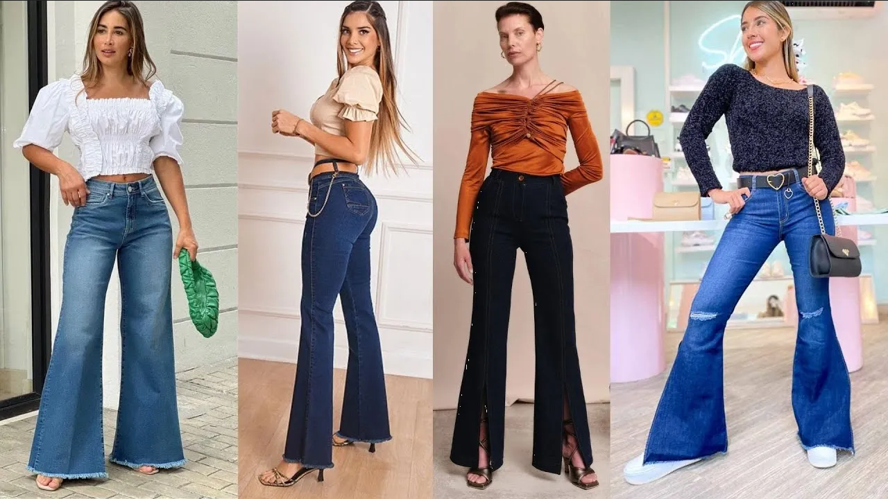 Ideas de looks para usar pantalones acampanados con tenis y sandalias