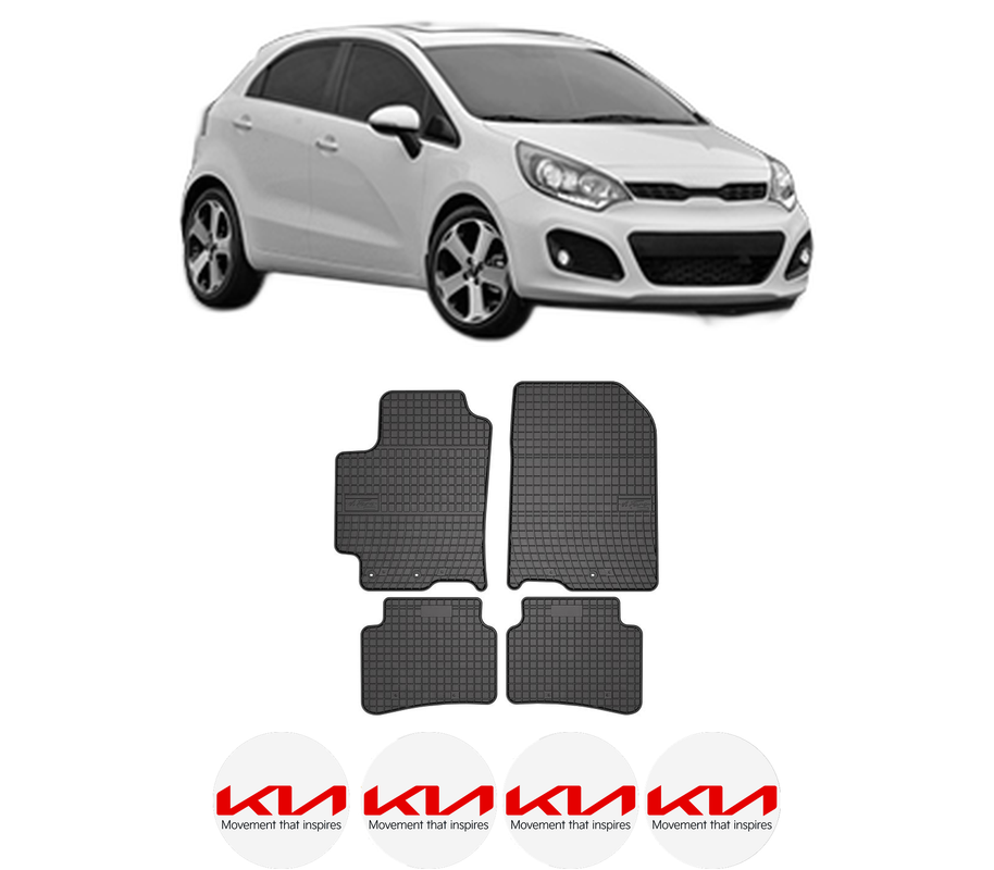 Set covorase presuri KIA RIO III (UB) din 2011-2017, auto, din cauciuc thermoplastic, 4 Stickere auto cu KIA