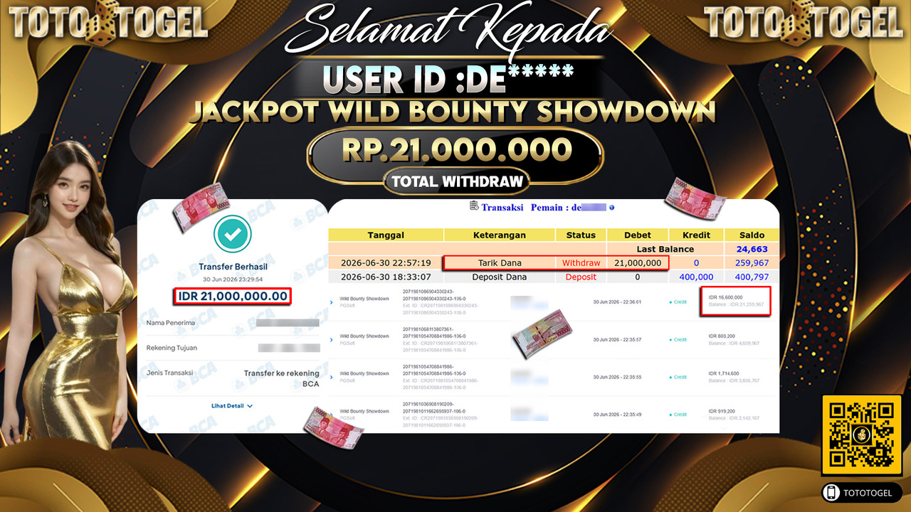 Bukti Pembayaran Jackpot Permainan Slot Wild Bounty Showdown ID:DE*****LUNAS