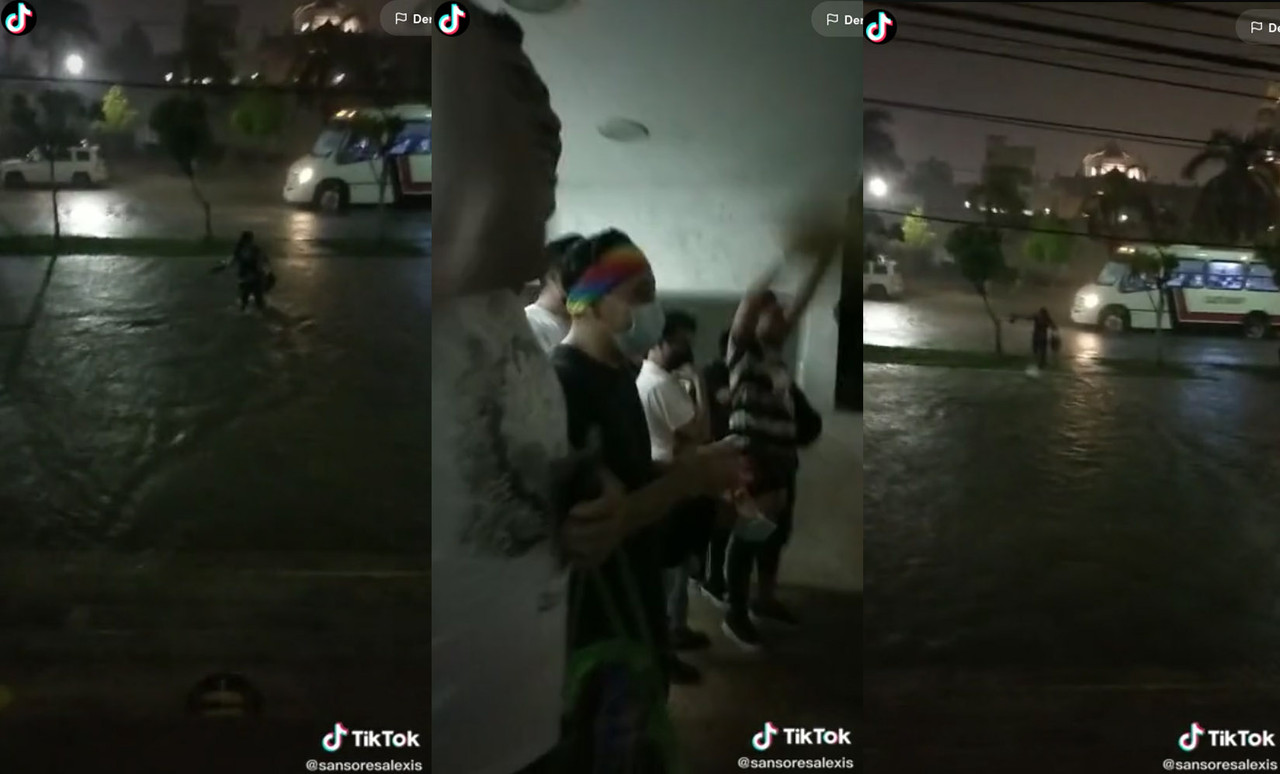 Viralizan a joven por atravesar tormenta, “cuando te dice que tiene casa sola”