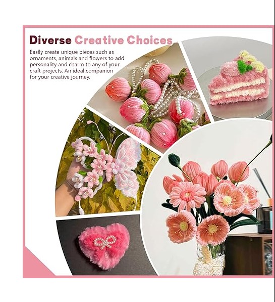 Limpiapipas para flores alambres afelpados Rosado  Piel Gamuzado