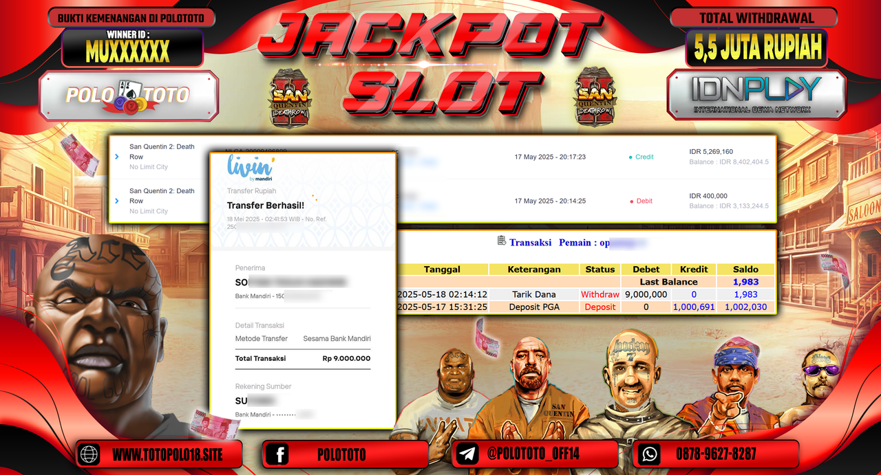 POLOTOTO JACKPOT SLOT SAN QUENTIN 2: DEATH ROW Rp.9.000.000,-