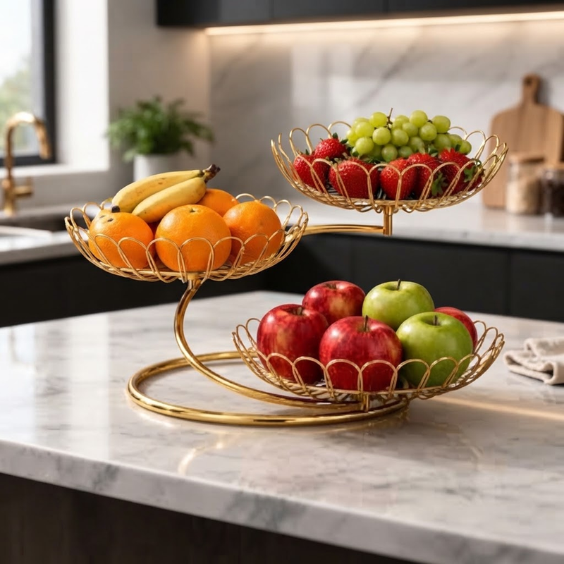 Luxury Gold 3-Tier Fruit Basket Stand