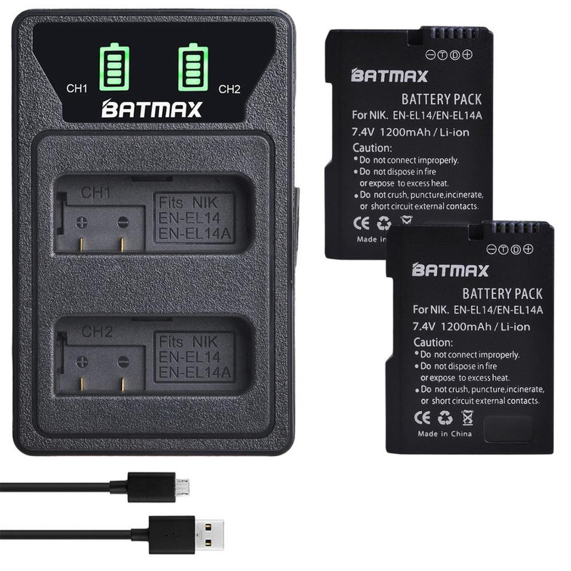 ENEGON EN-EL14/EL14a Ersatzakku und Smart LED Dual USB Ladegerät für
