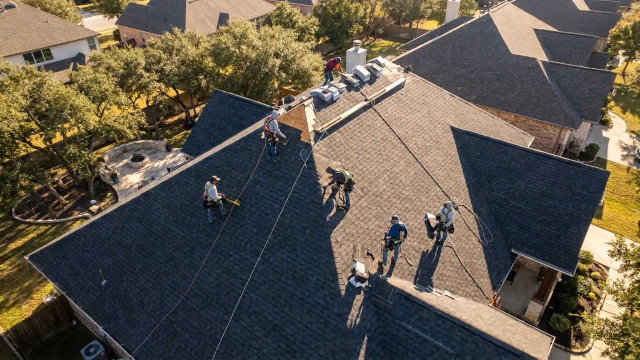Shingle installation in progress on San Antonio residential roof
