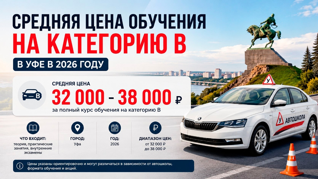 Средняя цена обучения на категорию B в Уфе в 2026 году