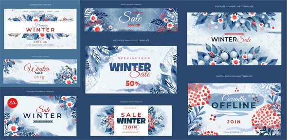 Watercolor Winter Sales Collection Vol.3 - 8 Vector Templates