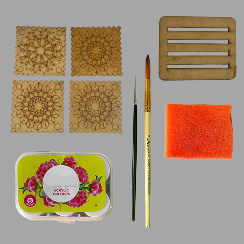 Penkraft Pen Mandala on Engraved Square MDF Tea Coasters Hobbyist Level DIY Kit | Free video tutorial