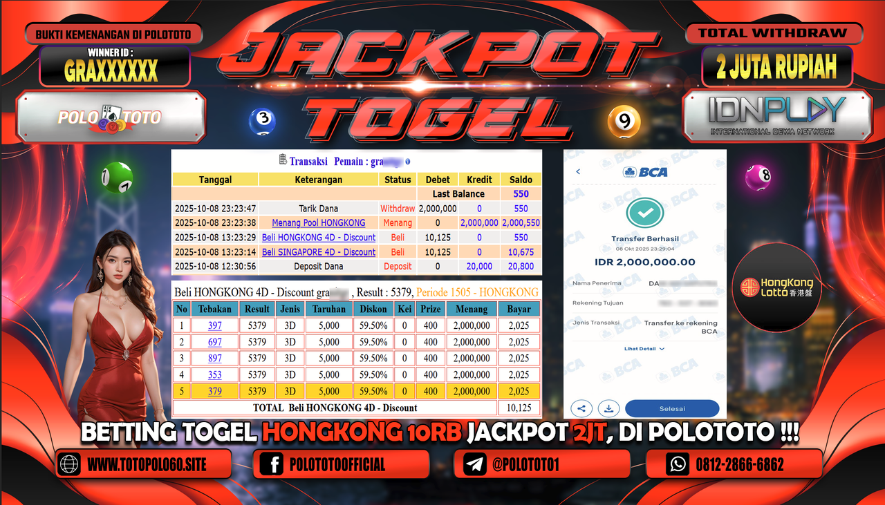 POLOTOTO JACKPOT TOGEL HONGKONG LOTTO Rp.2.000.000,- LUNAS