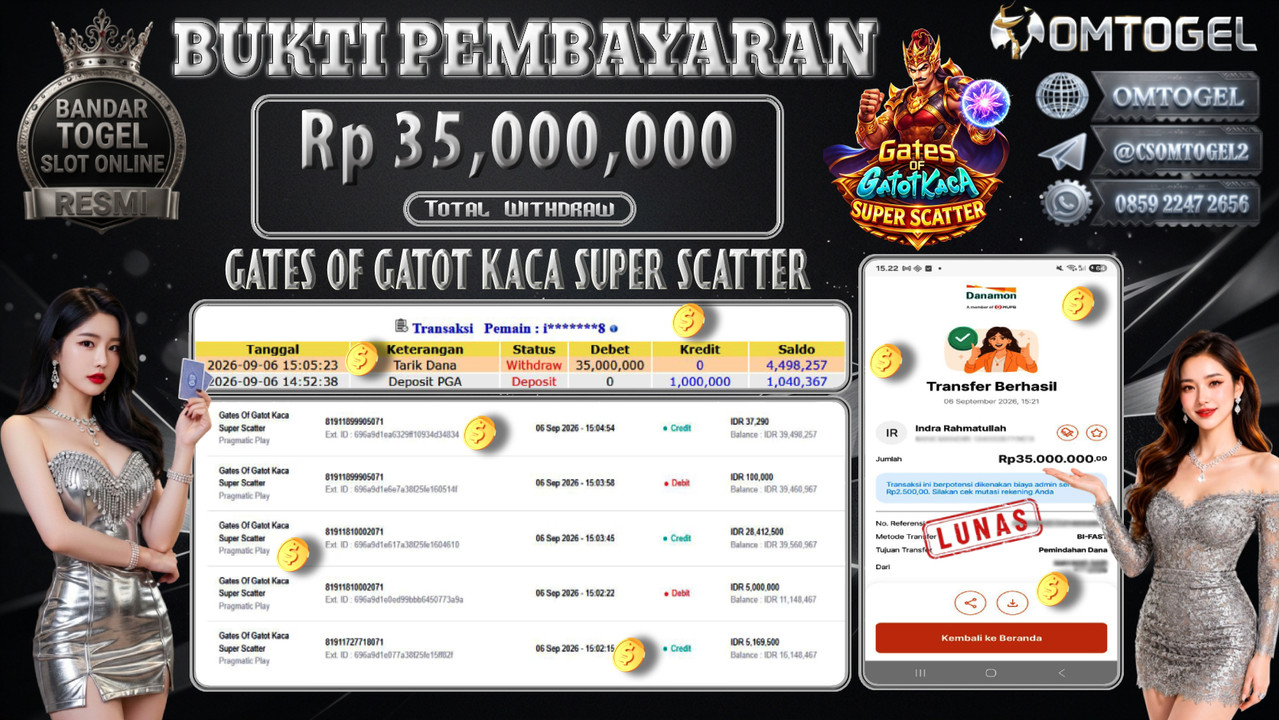 OMTOGEL JACKPOT PRAGMATIC PLAY GATES OF GATOT KACA SUPER SCATTER Rp.35,000,000,- DIBAYAR LUNAS