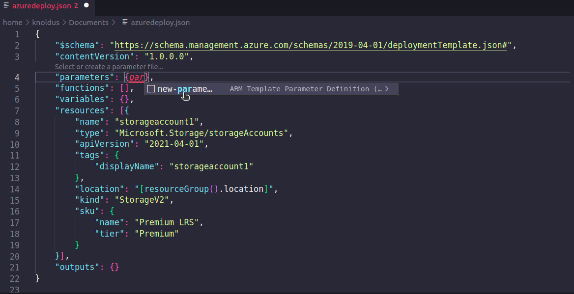 Arm template parameters