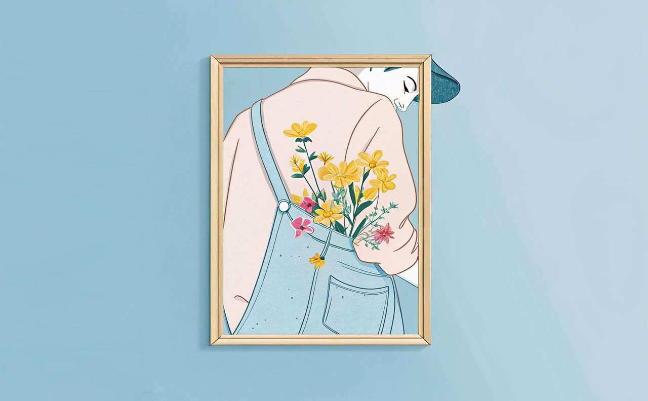 Collection Wildflowers Jeans Woman Sketch Colourful Art Print Unframed A6 A5 A4 A3 A2 A1 Gallery
