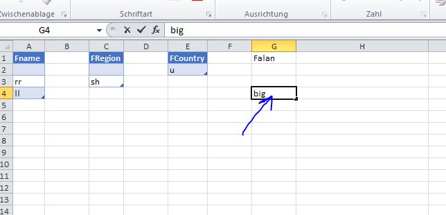 write  big  in column G